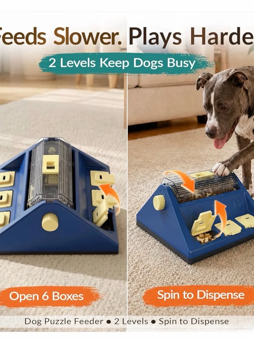 KADTC 2-Level Dog Puzzle Toy Rotating Treat Dispenser for Small/Medium Dogs